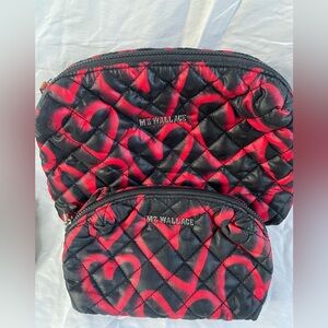 MZ Wallace Red and Black Graffiti Hearts Quilted Women's Cosmetic Bag Pouch Set